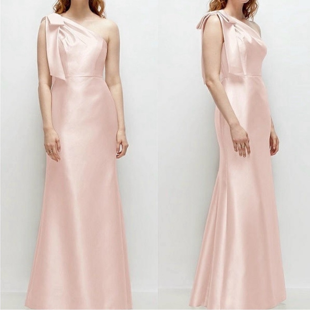 ALFRED SUNG One-Shoulder Blush Satin Evening Gown